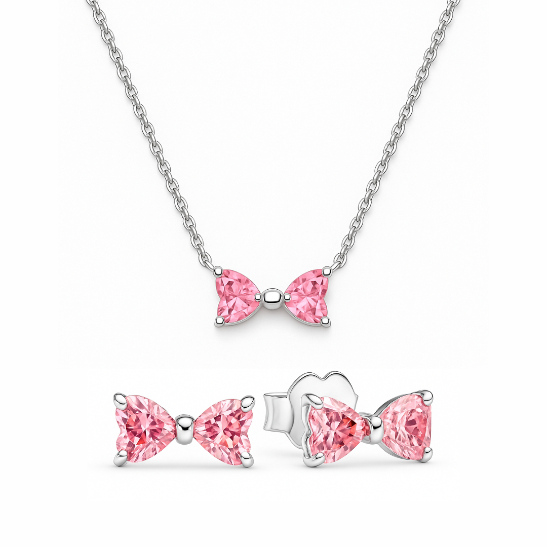 Set bijuterii Cercei si Colier Pink Bow - Novvu