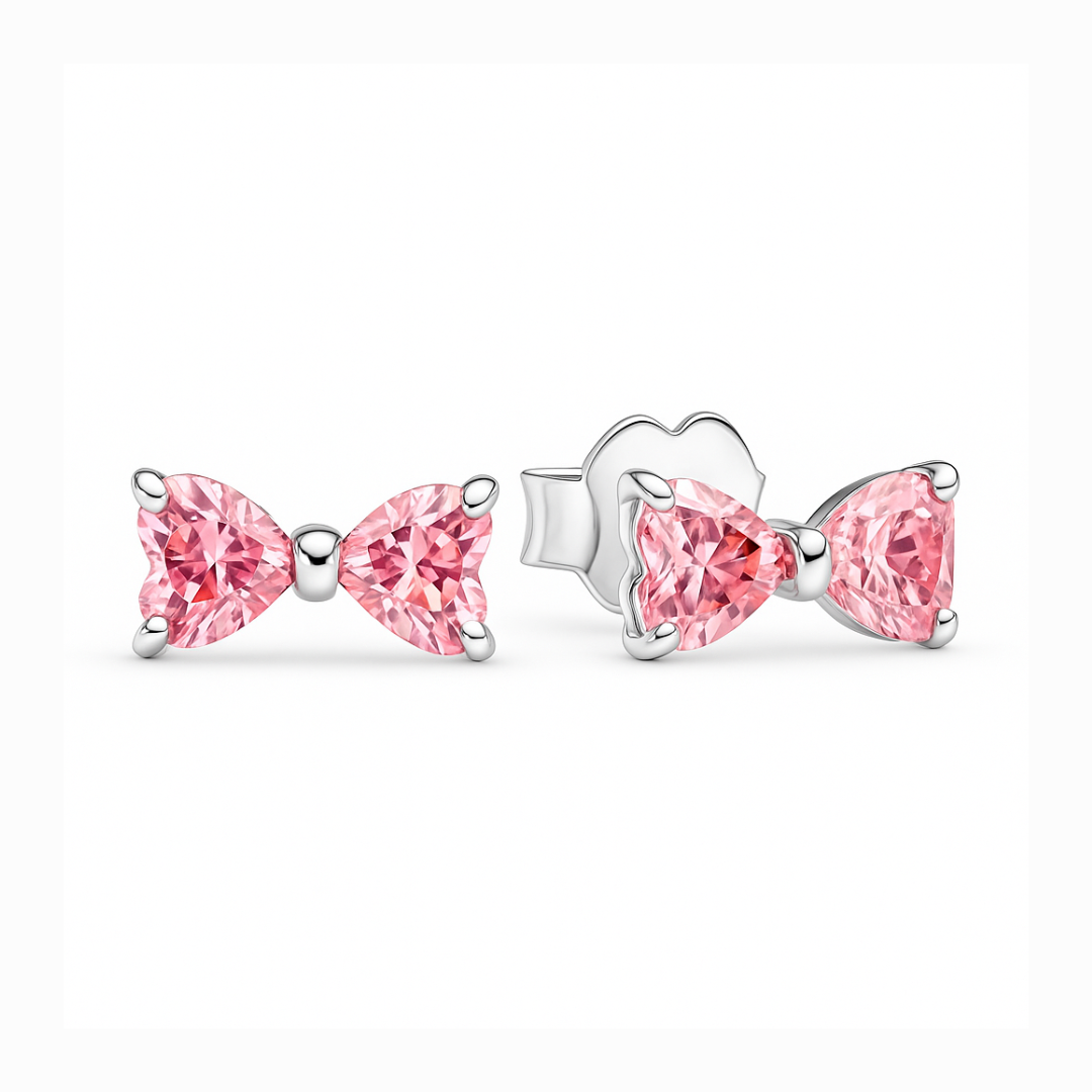 Set bijuterii Cercei si Colier Pink Bow Cu Argint