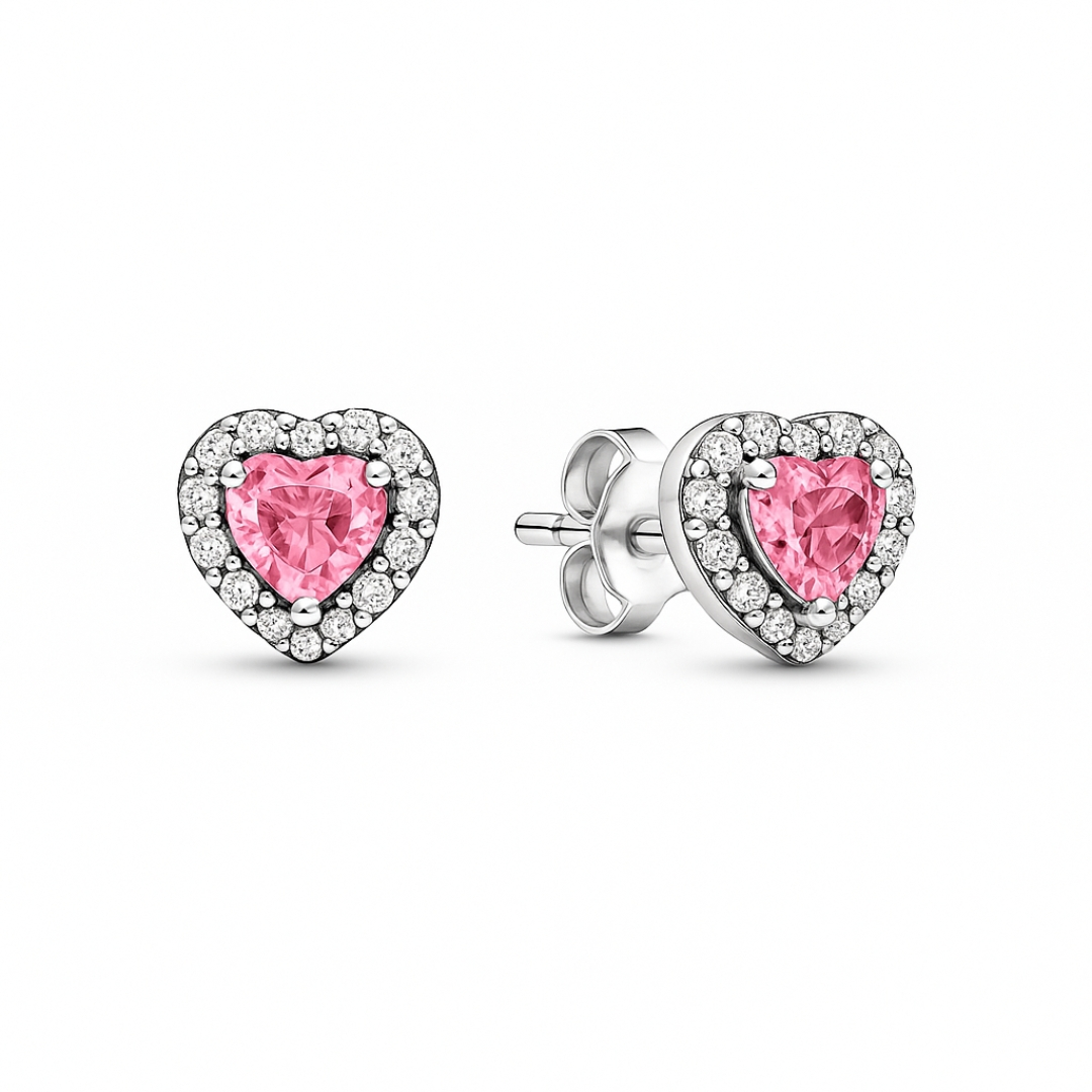 Set bijuterii Cercei si Bratara Pink Heart Cu Argint