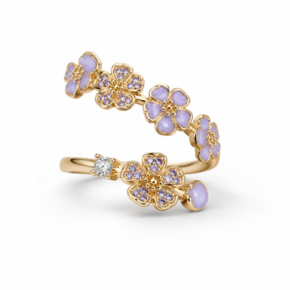Inel Purple Flowers cu Aur Reglabil