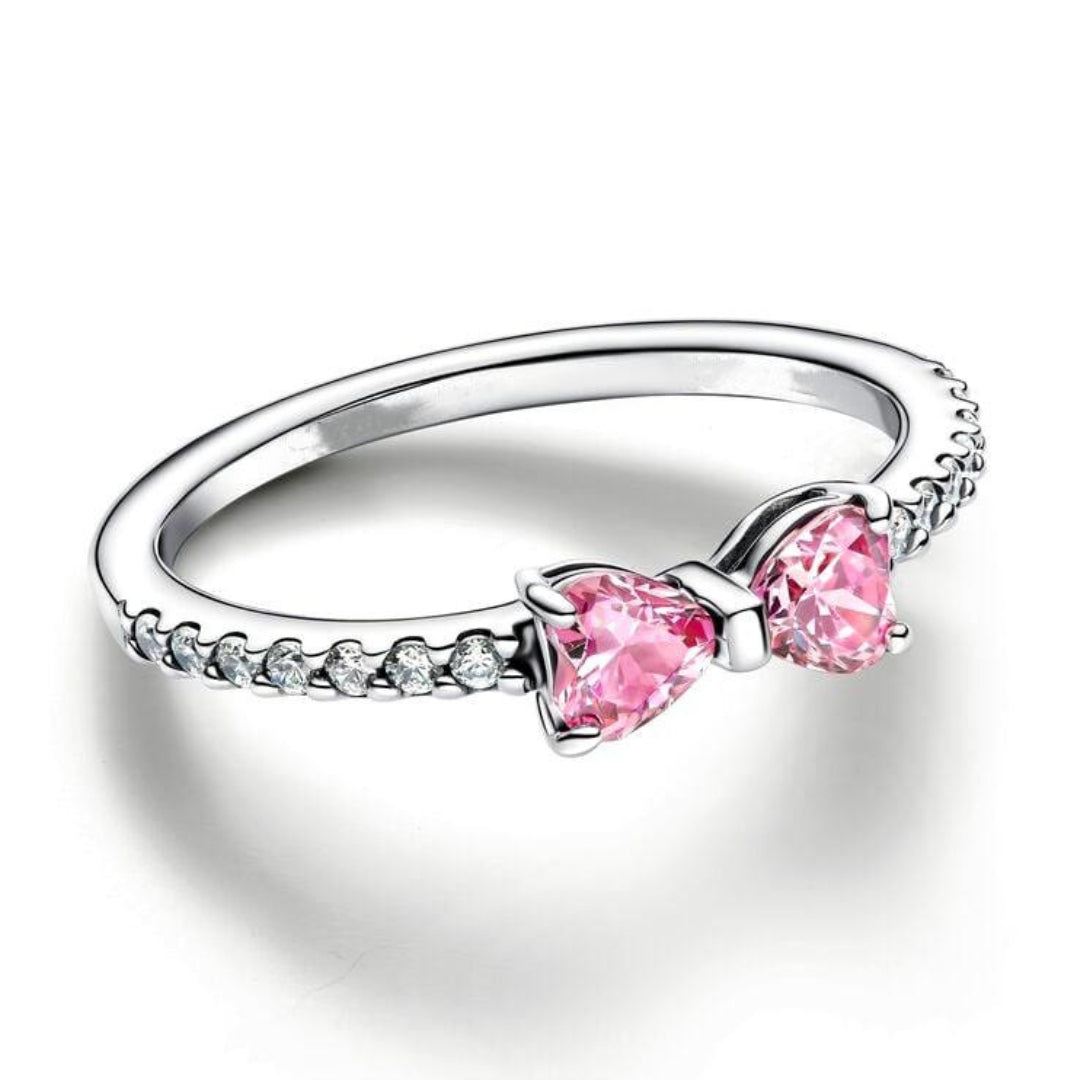Set bijuterii Inel si Bratara Pink Bow cu Argint