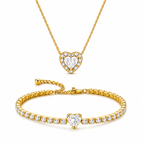 Set bijuterii Colier si Bratara White Heart Cu Aur
