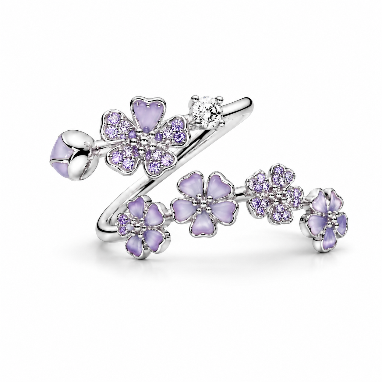 Inel Purple Flowers cu Argint Reglabil