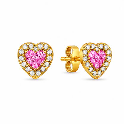 Cercei Pink Heart Gold Cu Aur