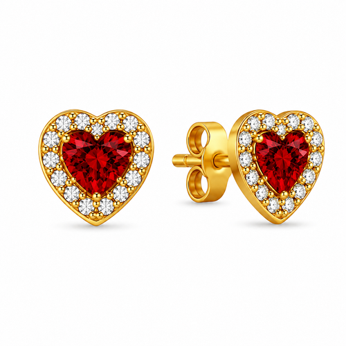 Cercei Red Heart Gold Cu Aur
