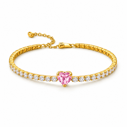 Bratara Tennis Pink Heart Gold Cu Aur