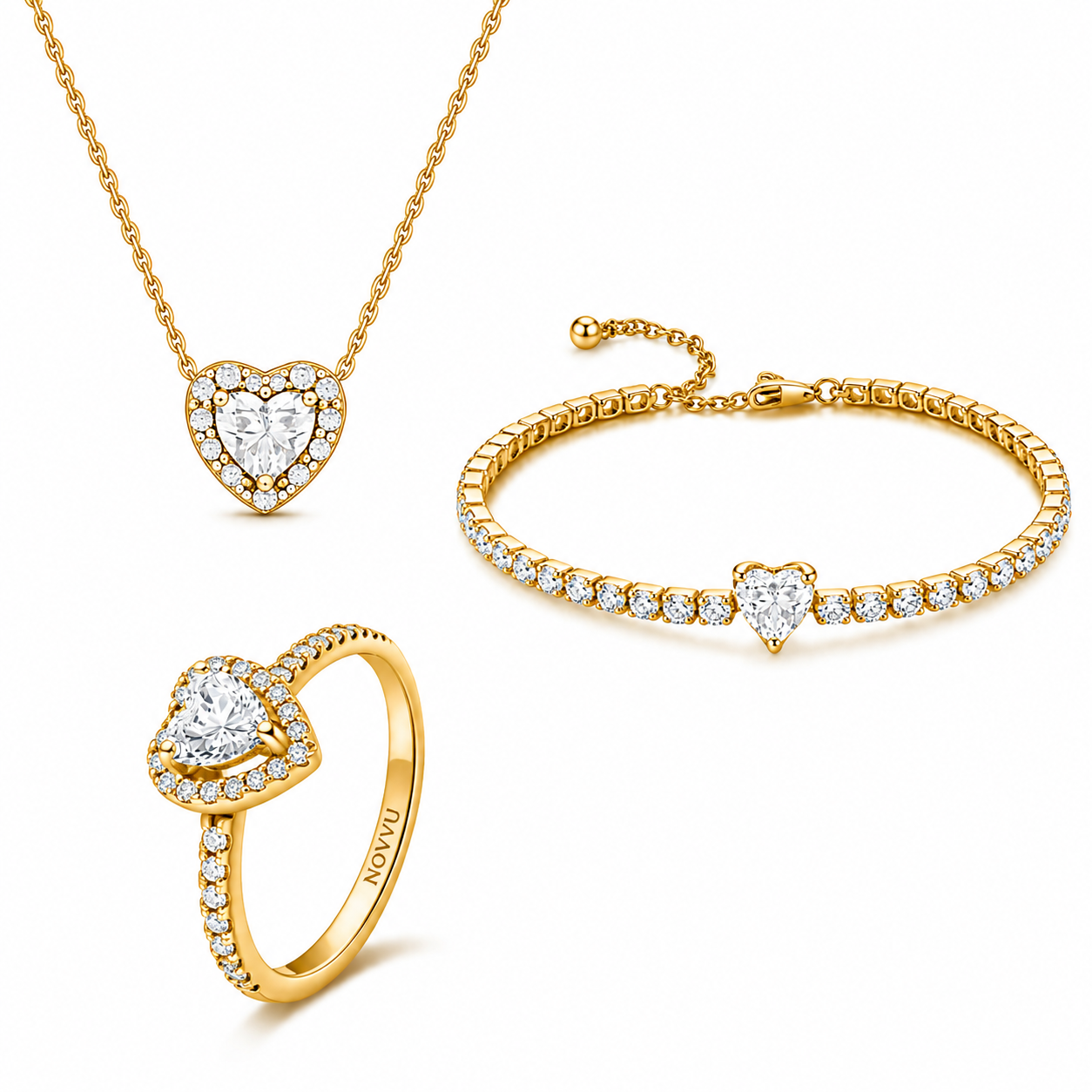 Set bijuterii Inel,Bratara si Colier White Heart Cu Aur