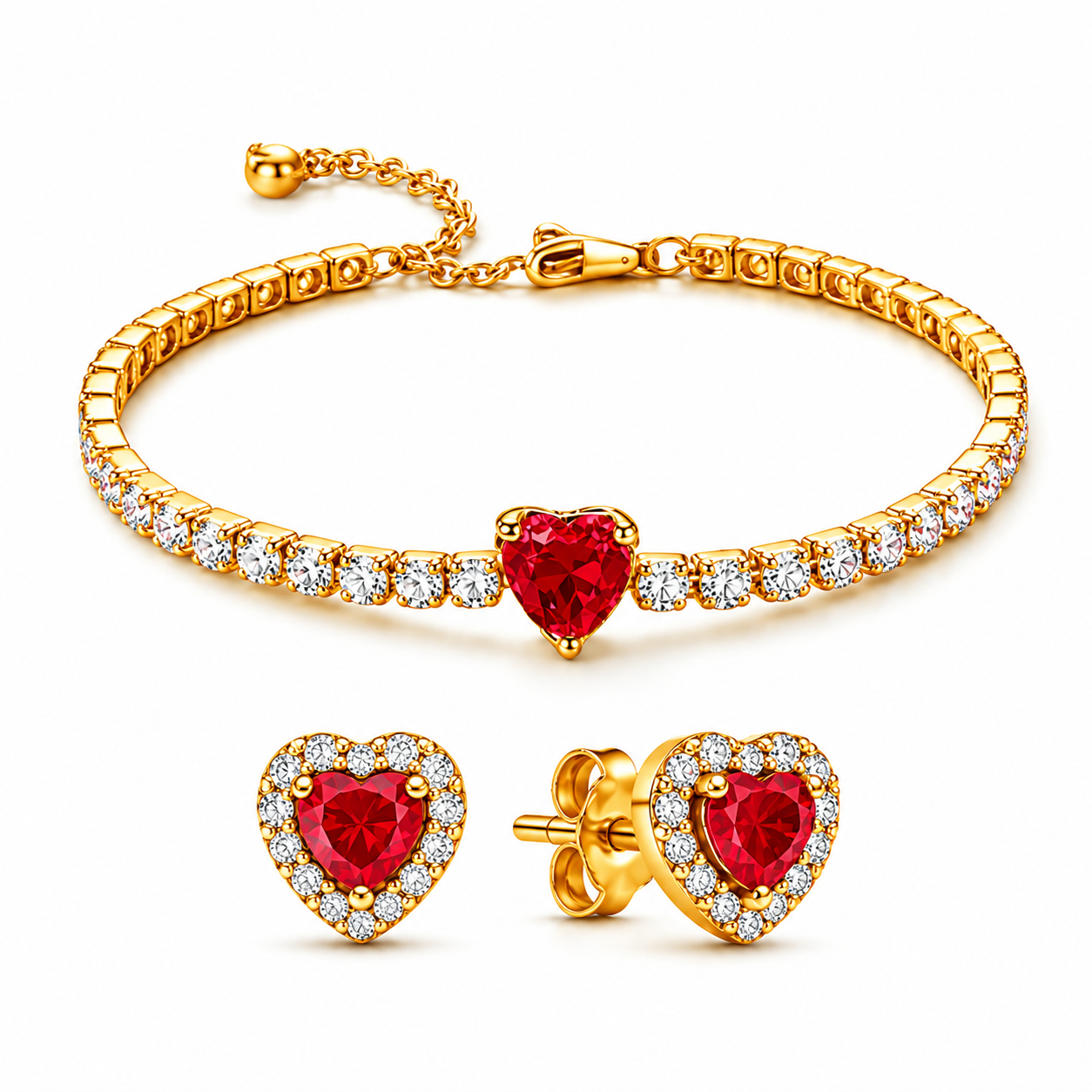 Set bijuterii Cercei si Bratara Red Heart Cu Aur