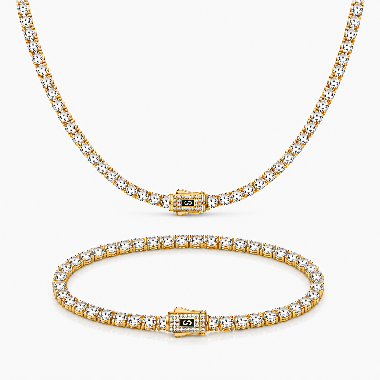 Set Colier+Bratara Monaco Tennis Gold 4MM Placat Cu Aur