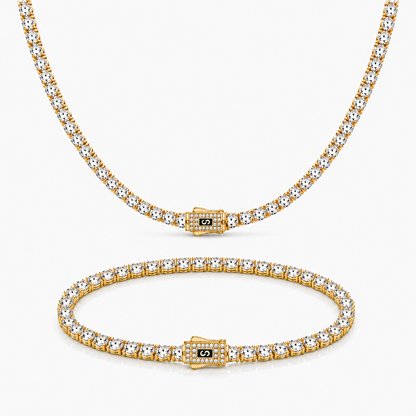 Set Colier+Bratara Monaco Tennis Gold 4MM Placat Cu Aur