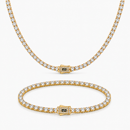 Set Colier+Bratara Monaco Tennis Gold 4MM Placat Cu Aur