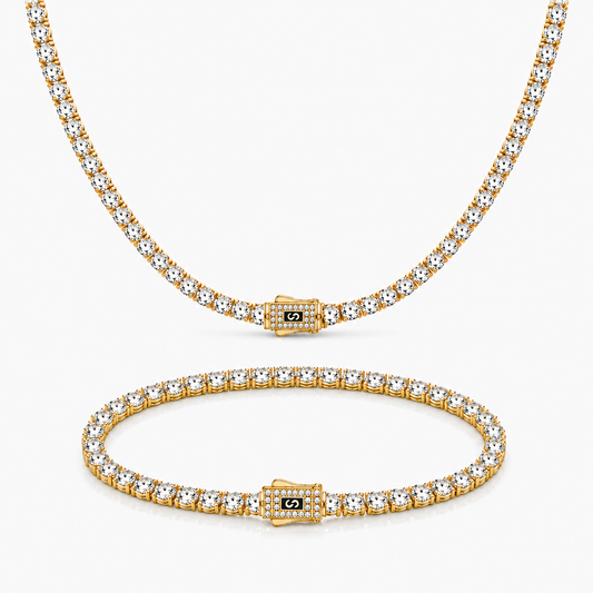 Set Colier+Bratara Monaco Tennis Gold 4MM Placat Cu Aur