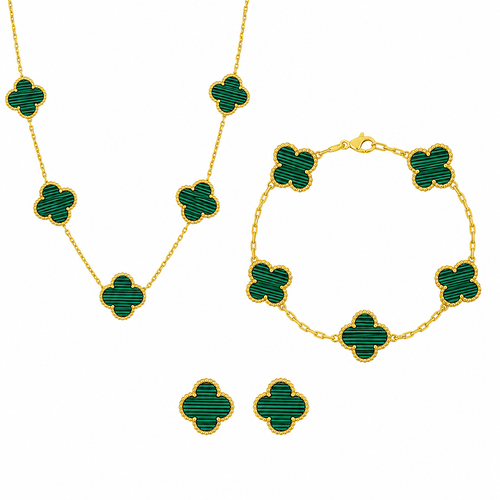 Set Bijuterii Colier,Bratara si Cercei Van Luxy Green Gold