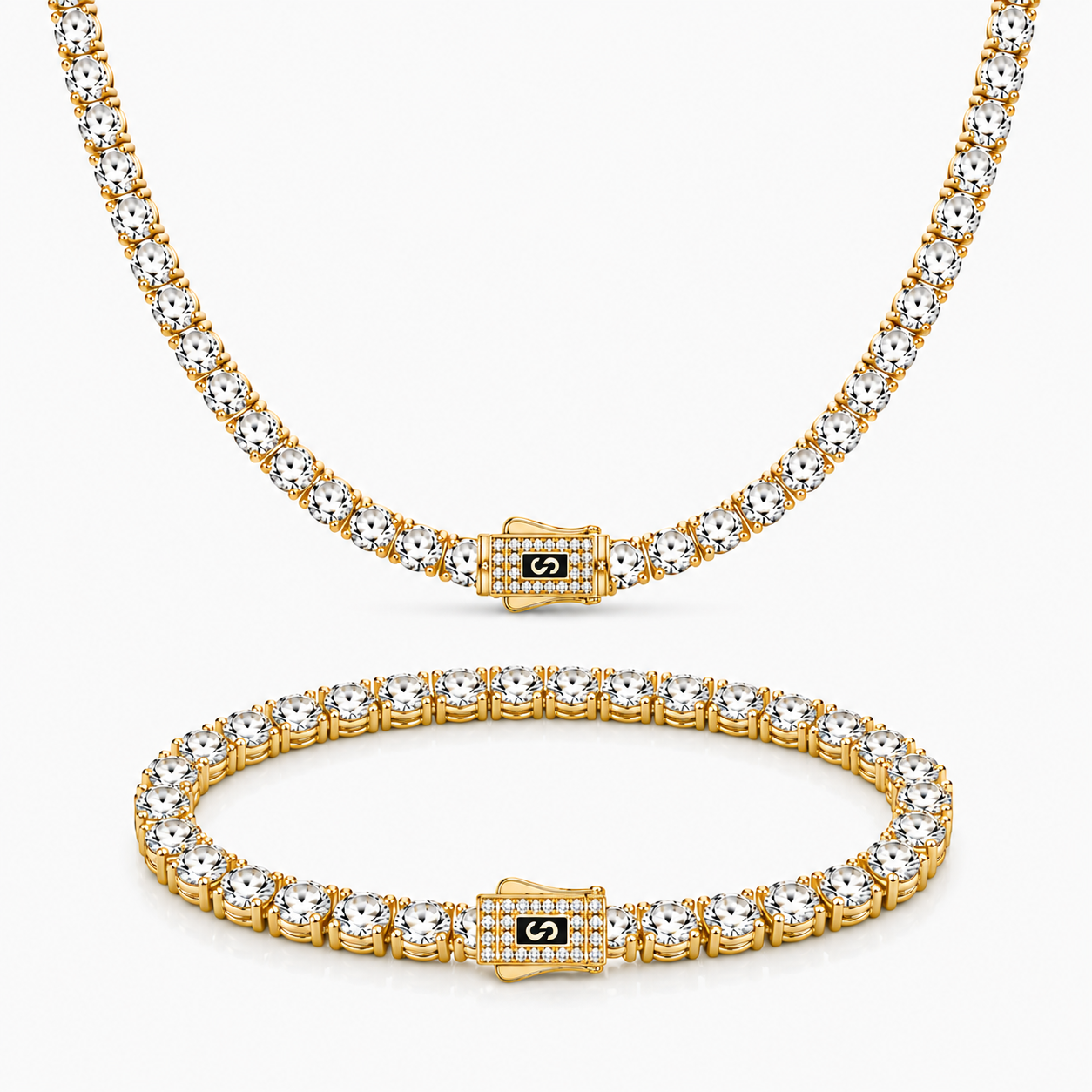Set Colier+Bratara Monaco Tennis Gold 6MM Placat Cu Aur