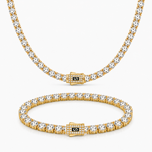 Set Colier+Bratara Monaco Tennis Gold 6MM Placat Cu Aur