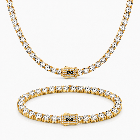 Set Colier+Bratara Monaco Tennis Gold 6MM Placat Cu Aur