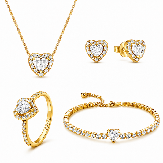Set bijuterii Inel,Cercei,Bratara si Colier White Heart Cu Aur