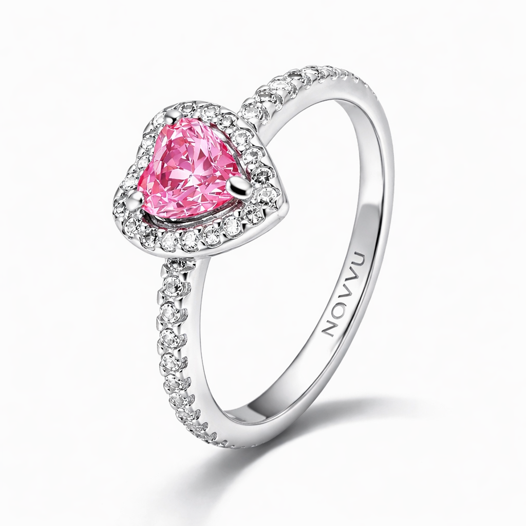 Set bijuterii Inel si Bratara Pink Heart Cu Argint