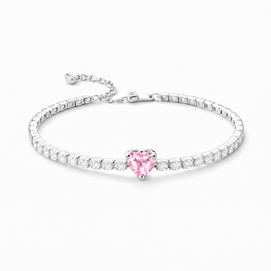 Bratara Tennis Pink Heart Cu Argint