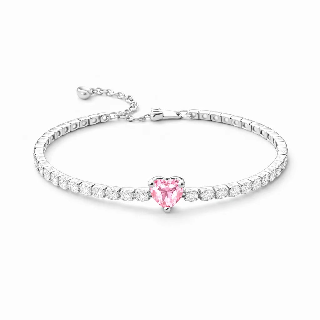 Set bijuterii Colier si Bratara Pink Heart Cu Argint