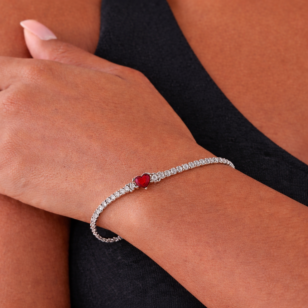 Bratara Tennis Red Heart Silver Cu Argint