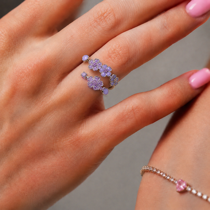 Inel Purple Flowers cu Argint Reglabil