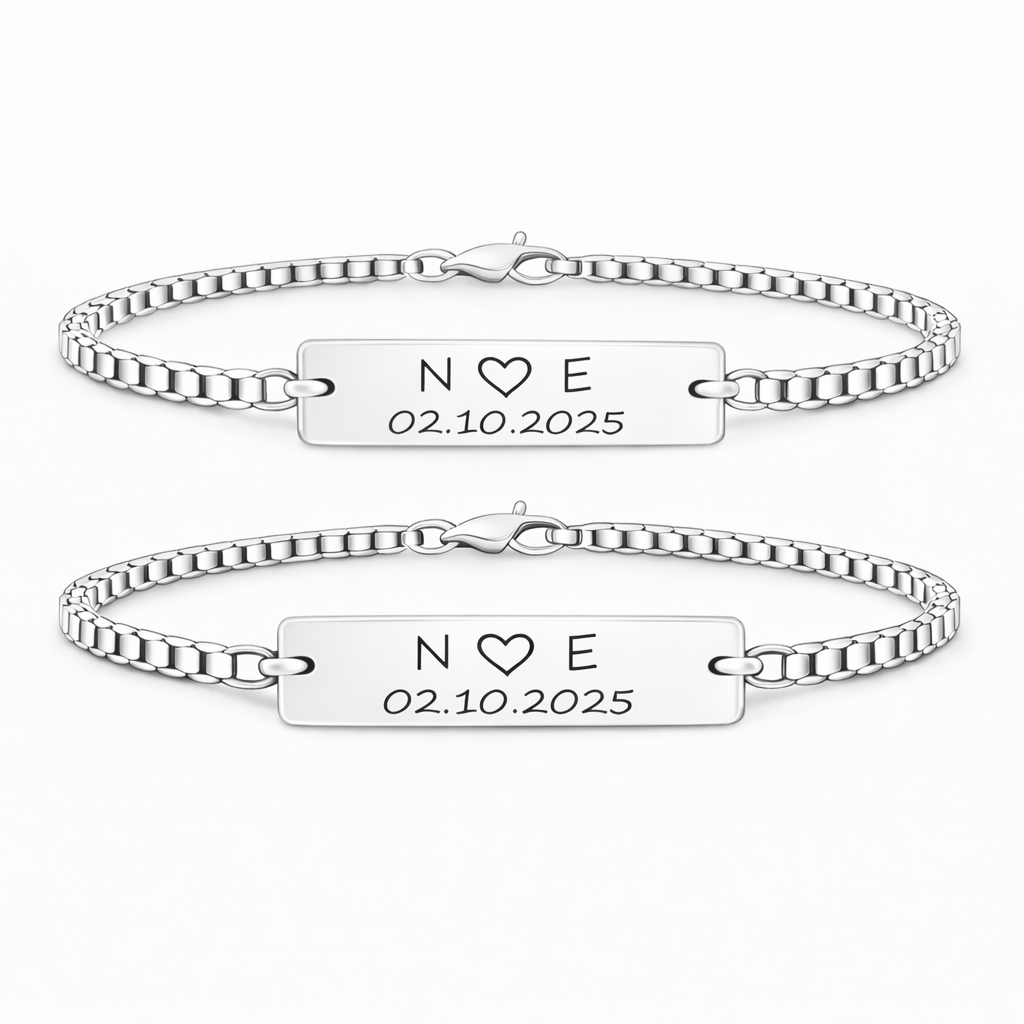 Set 2 Bratari Personalizate Inima cu Argint