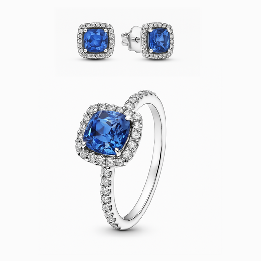 Set bijuterii Inel si Cercei Blue Cu Argint