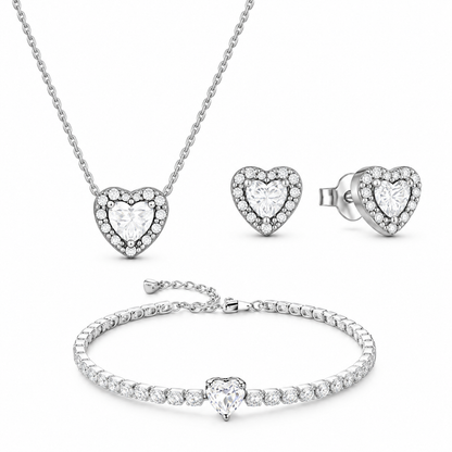 Set bijuterii Colier,Cercei si Bratara White Heart Cu Argint