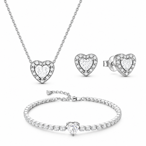 Set bijuterii Colier,Cercei si Bratara White Heart Cu Argint