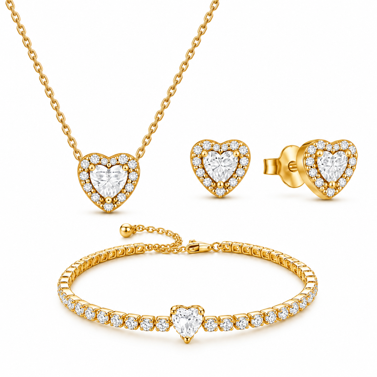 Set bijuterii Colier,Cercei si Bratara White Heart Cu Aur