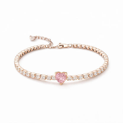 Bratara Tennis Pink Heart Rose Cu Argint