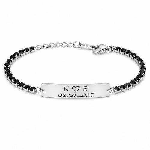Bratara Personalizata Data Tennis Black Cu Argint