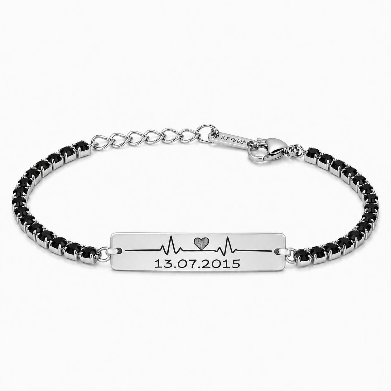 Bratara Personalizata Data Inima Tennis Black cu Argint