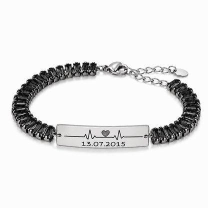 Bratara Personalizata Data Inima Mystic Black Silver Cu Argint