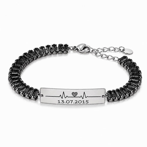 Bratara Personalizata Data Inima Mystic Black Silver Cu Argint