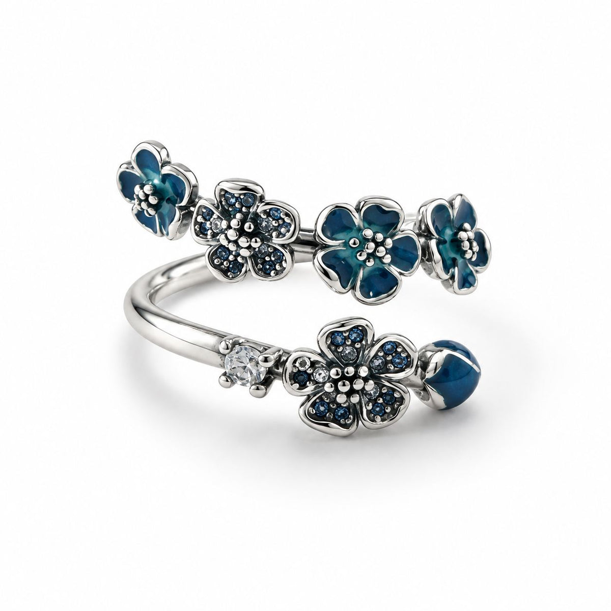 Inel Navy Blue Flowers cu Argint Reglabil