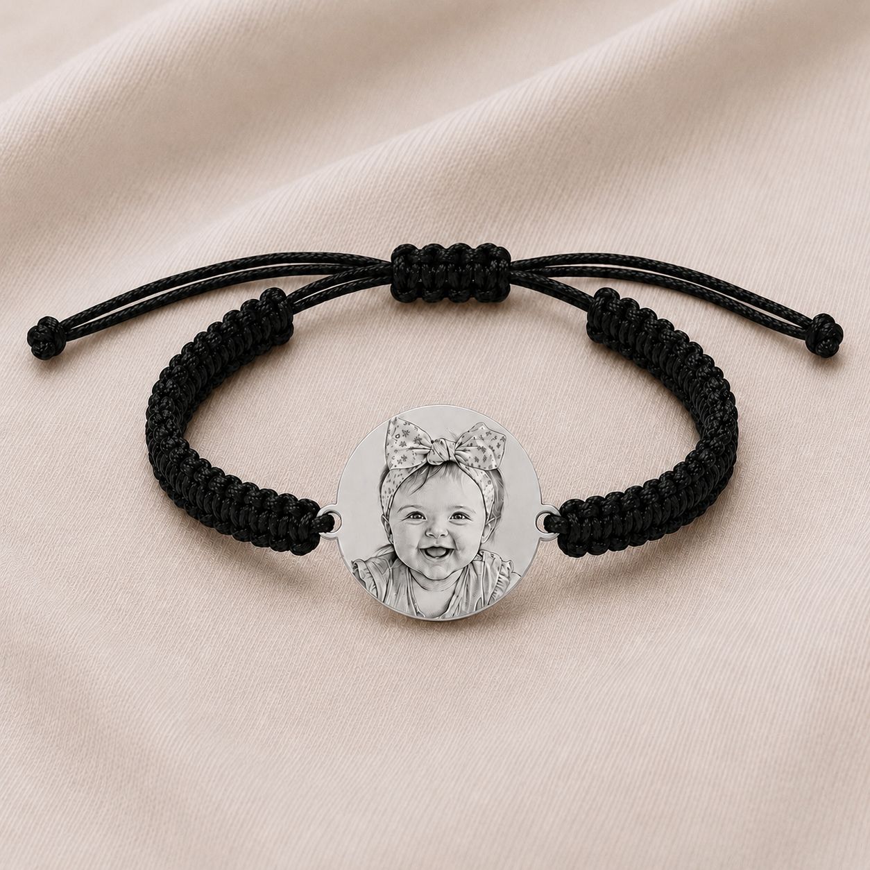 Bratara Neagra Personalizata Bebe cu Argint