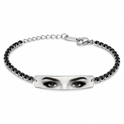 Bratara Personalizata Eyes Tennis Black Cu Argint