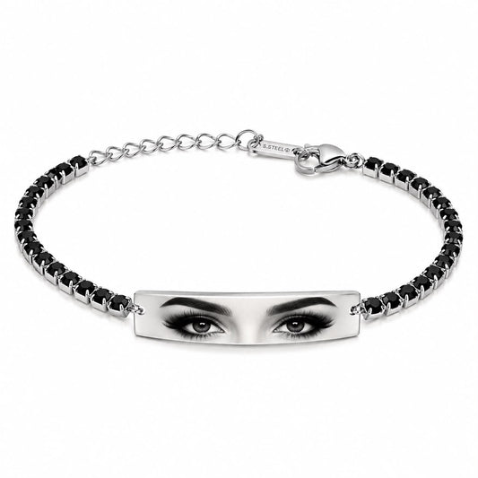 Bratara Personalizata Eyes Tennis Black Cu Argint
