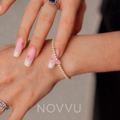 Bratara Tennis Pink Heart Gold Cu Aur