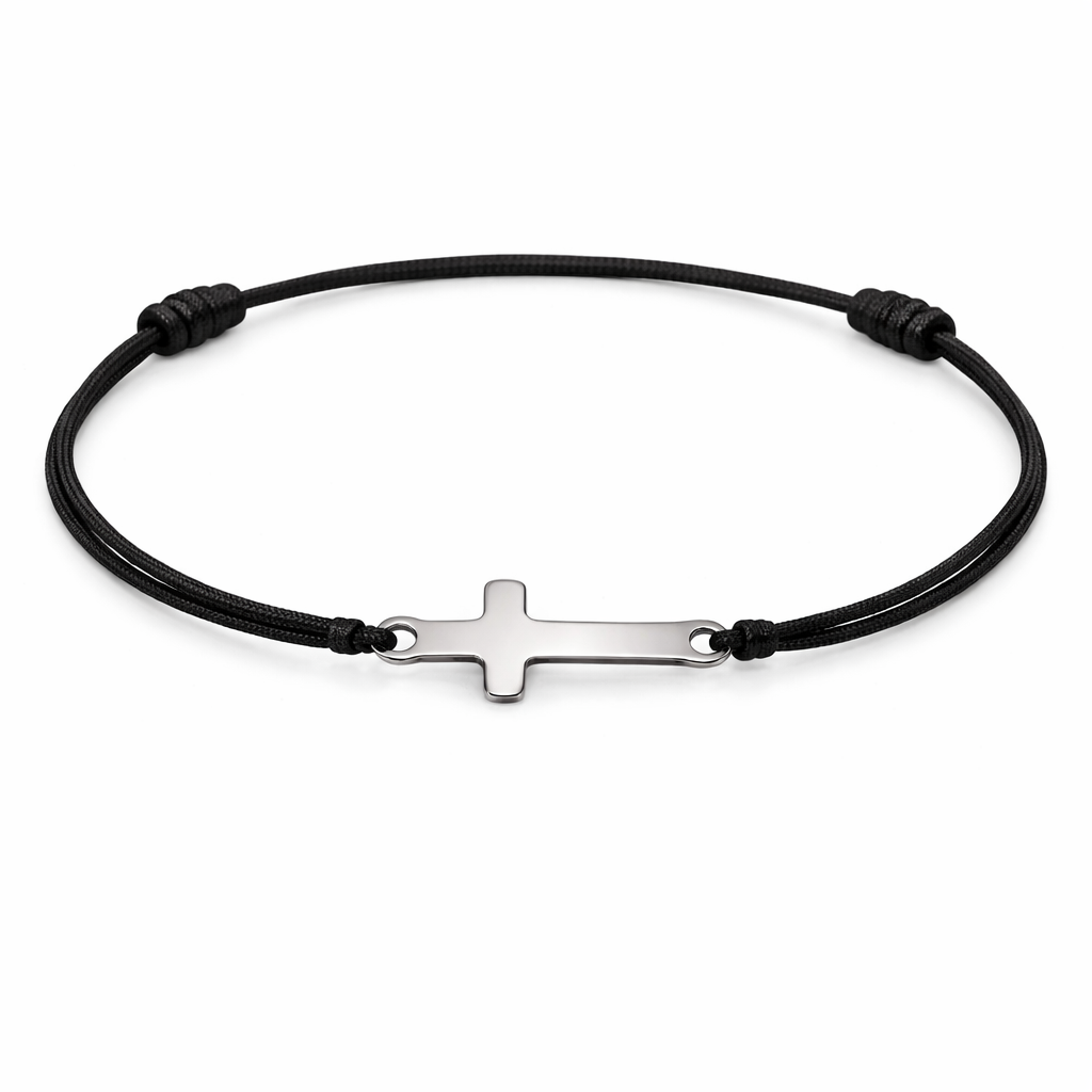 Bratara Cruce Reglabila Neagra cu Argint