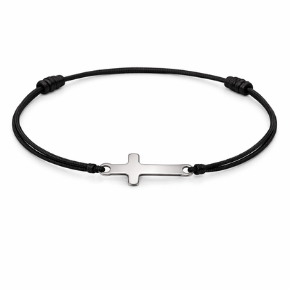 Bratara Cruce Reglabila Neagra cu Argint