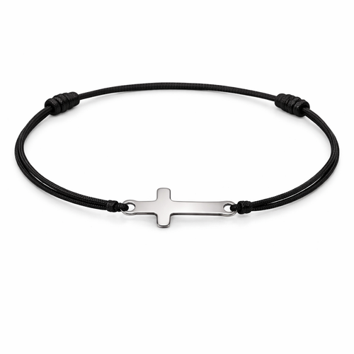 Bratara Cruce Reglabila Neagra cu Argint
