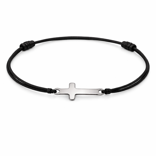 Bratara Cruce Reglabila Neagra cu Argint