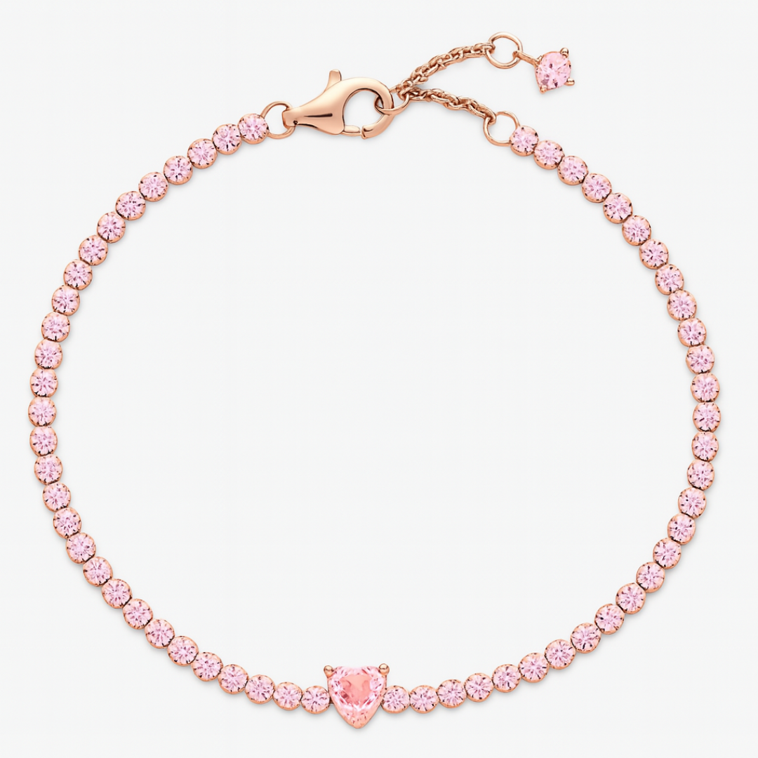 Bratara Tennis Pink Heart Rose Cu Argint