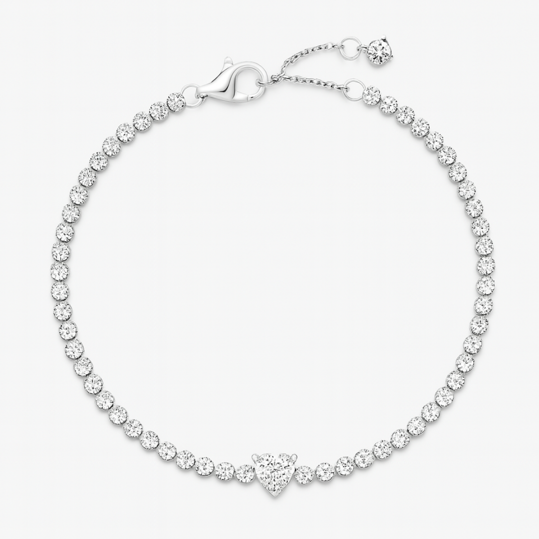 Bratara Tennis White Heart Silver Cu Argint