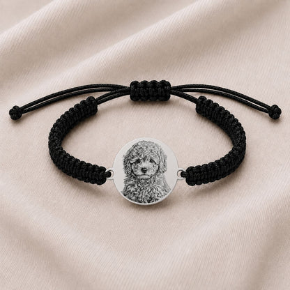 Bratara Neagra Personalizata Catel cu Argint