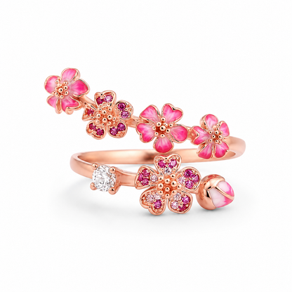 Inel Pink Flowers cu Argint Reglabil