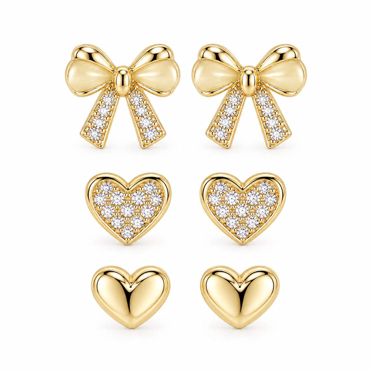 Set 3 Perechi Cercei Fundiță Placati cu Aur 18k